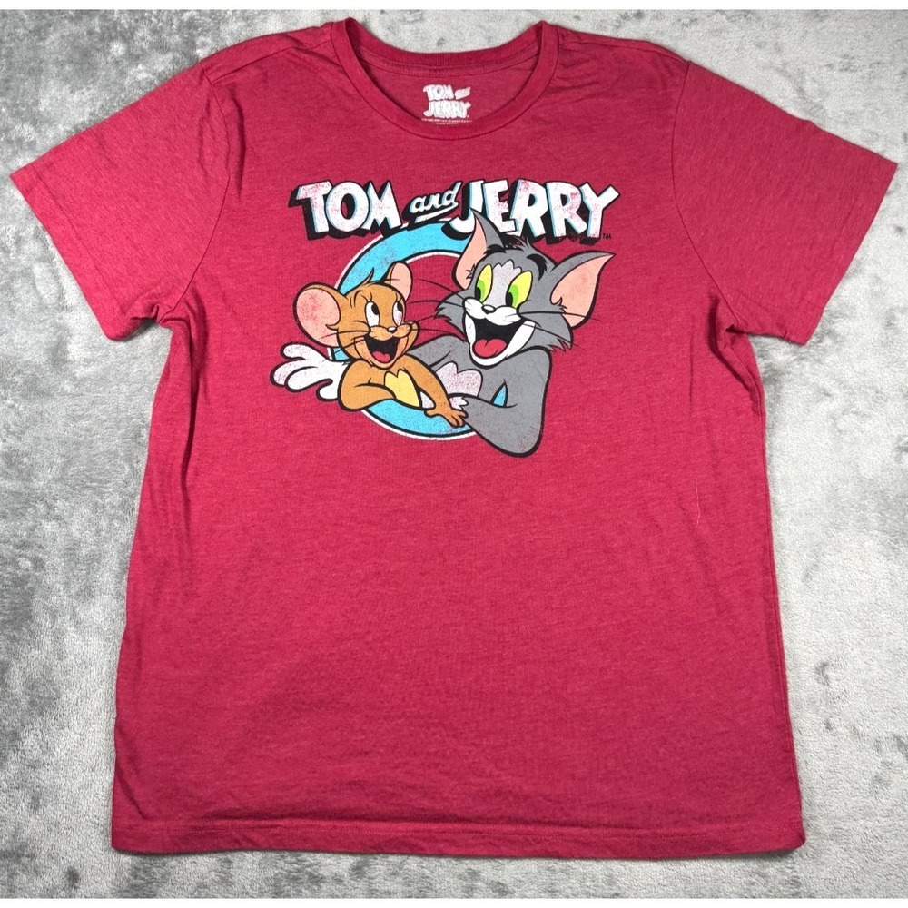 Tom and Jerry Graphic Retro T-Shirt Red Heather Short Sleeve Sz XL 196033936994